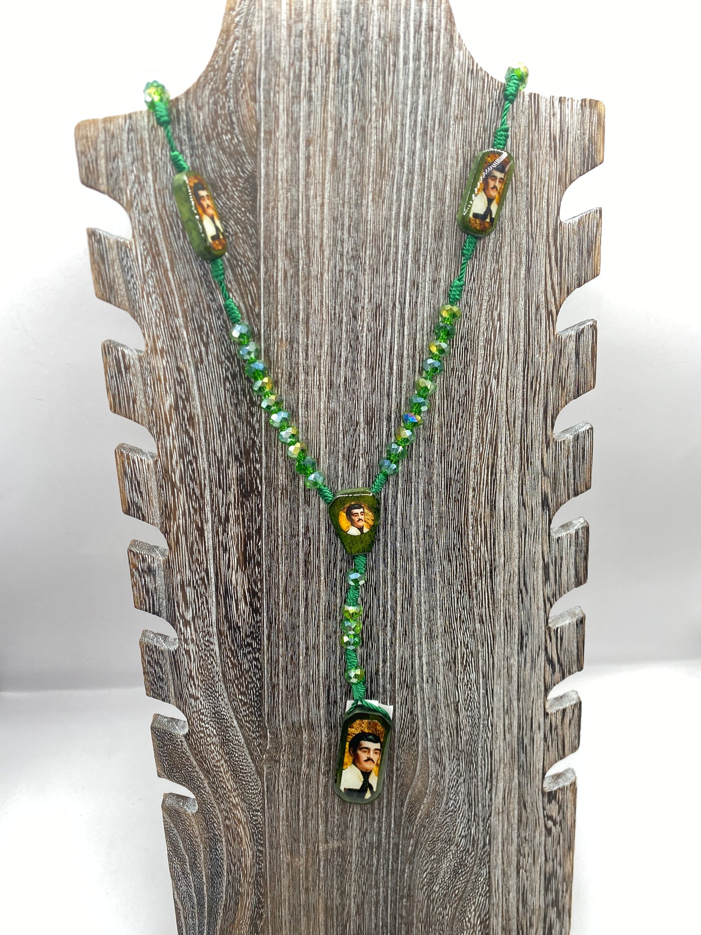 Green Jesus Malverde Rosary