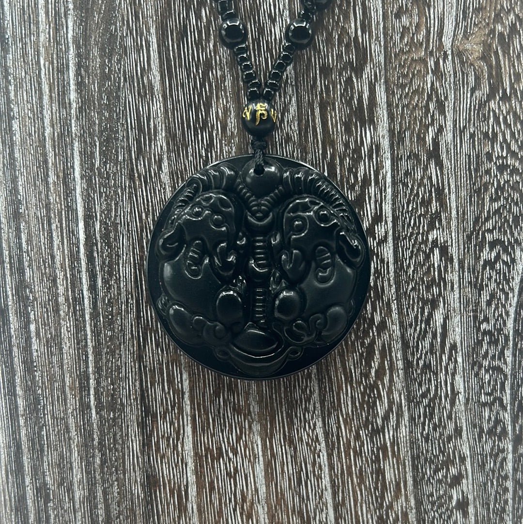 Carved Black Obsidian Necklace