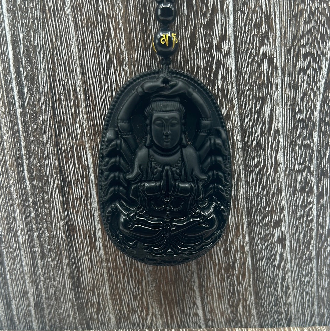 Carved Black Obsidian Necklace