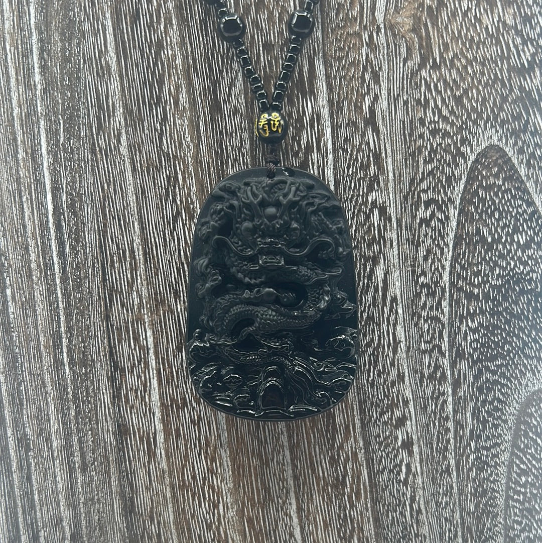 Carved Black Obsidian Necklace